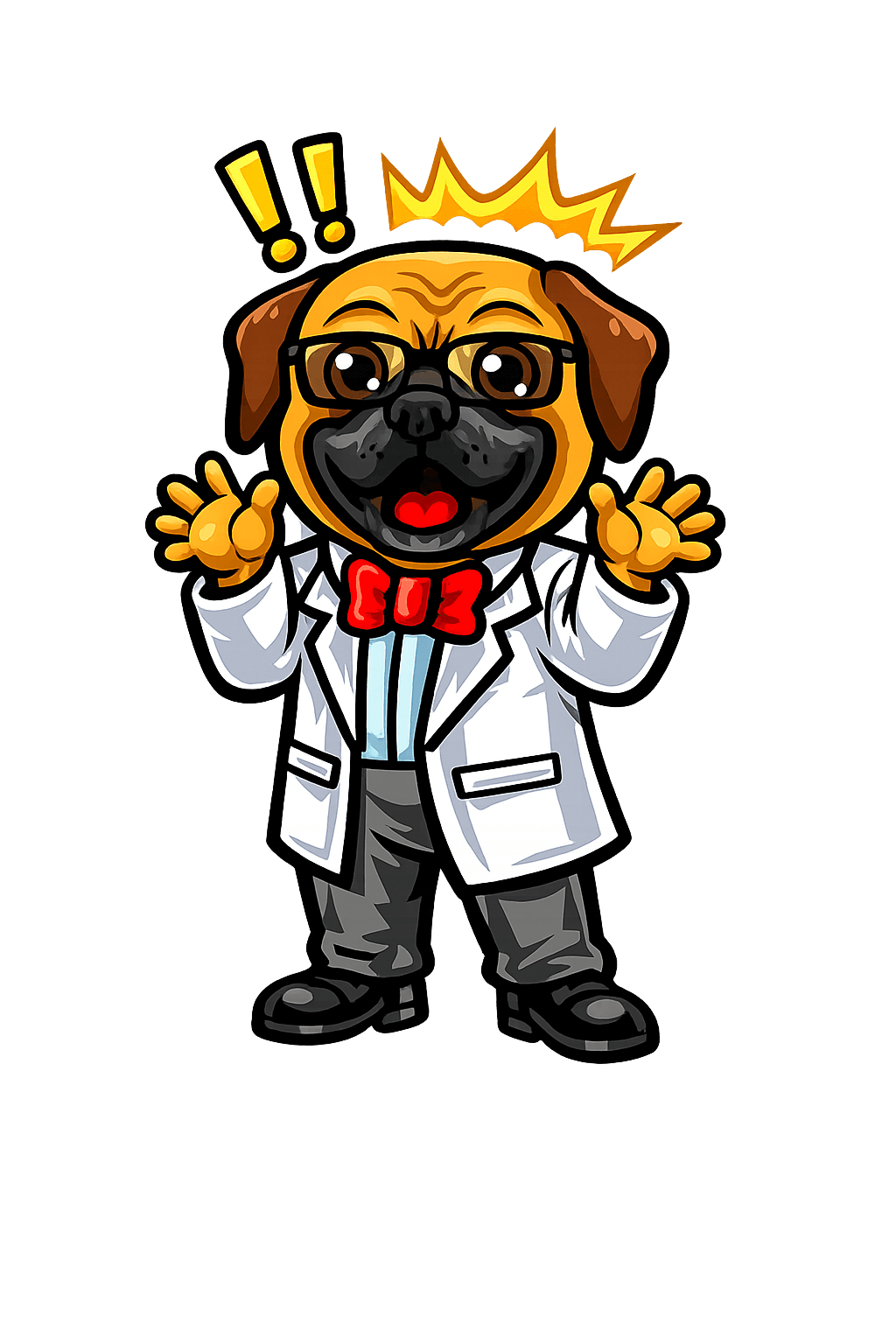 Newton looking surprised with hands raised